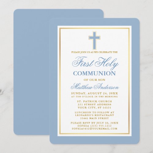 Elegant First Holy Communion Light Blue Gold