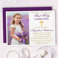 Elegant First Holy Communion Photo Purple Gold