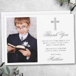 Elegant First Holy Communion Photo Silver Thank You Card<br><div class="desc">Elegant First Holy Communion Thank You Card with Silver Cross. Photo Front.</div>