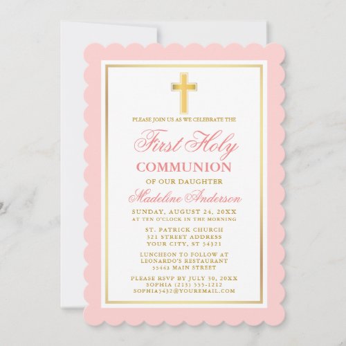 Elegant First Holy Communion Pink and Gold Invitation