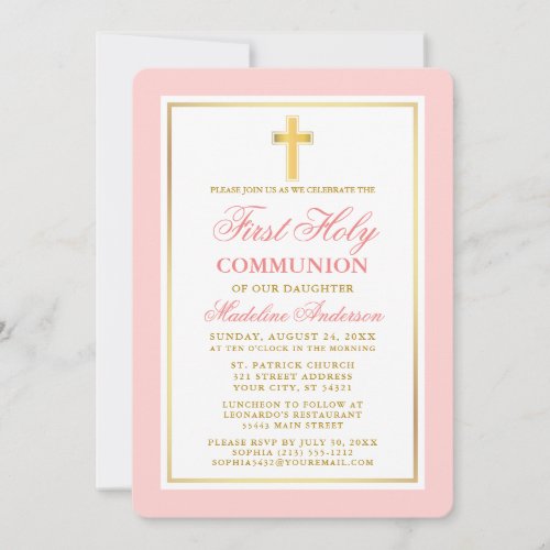 Elegant First Holy Communion Pink Gold Invitation