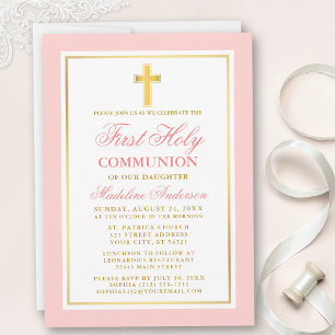 Elegant First Holy Communion Pink Gold Invitation