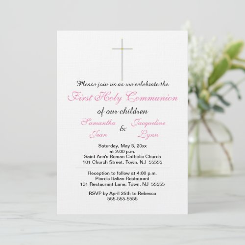 Elegant First Holy Communion Pink Twins Invitation