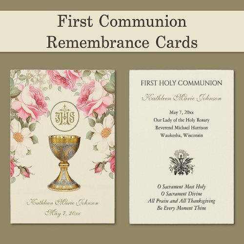 Elegant First Holy Communion Remembrance Card