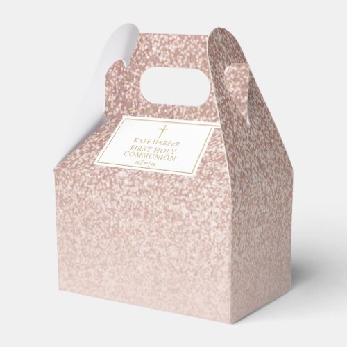 Elegant First Holy Communion Rose Gold Glitter Favor Boxes