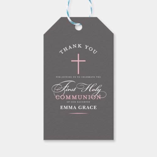 Elegant First Holy Communion Thank You Pink Gift Tags