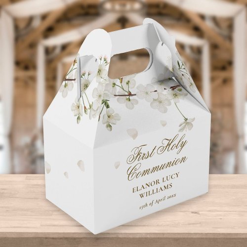Elegant First Holy Communion White Blossom Floral Favor Boxes