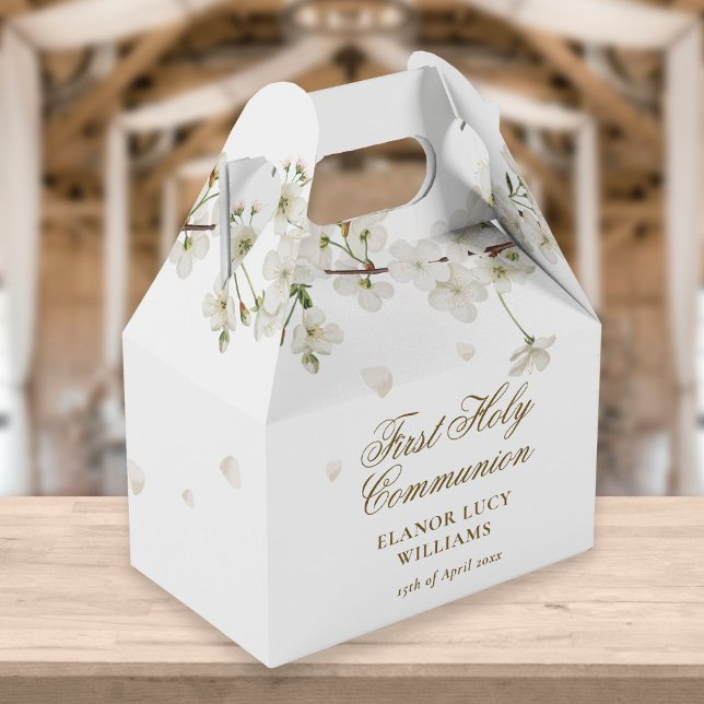 Elegant First Holy Communion White Blossom Floral Favor Boxes (Creator Uploaded)