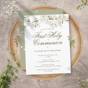 Elegant First Holy Communion White Blossom Floral  Invitation Postcard
