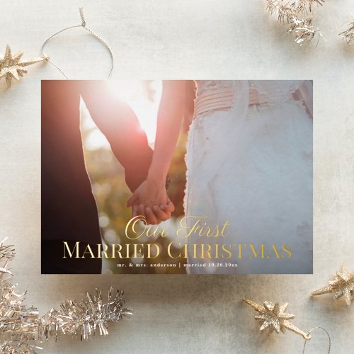 Elegant First Married Christmas Photo Card FOIL