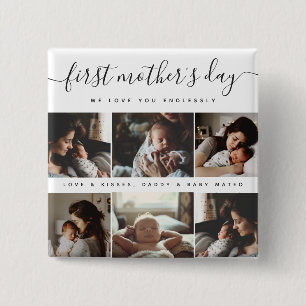 Elegant First Mother's Day Custom Photo Collage Button