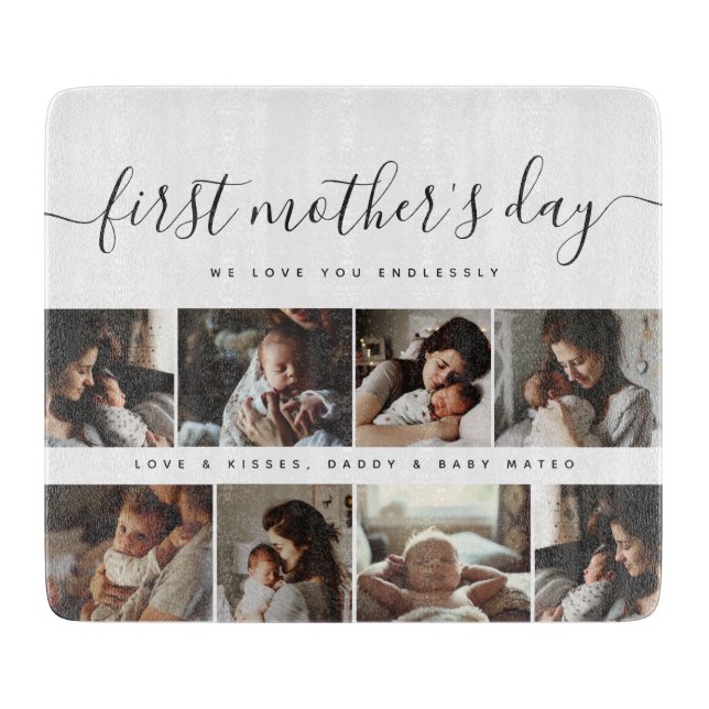 Elegant First Mother's Day Custom Photo Collage Cutting Board (Front)