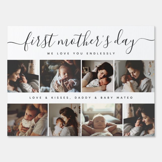 Elegant First Mother's Day Custom Photo Collage Sign (Front)