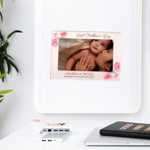 Elegant First Mothers Day Sweet Pink Roses Ivory Magnetic Frame