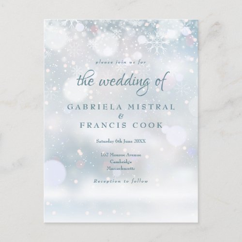 Elegant First Snowflakes Winter Wedding Invitation Postcard