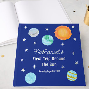 Elegant First Trip Around The Sun Boy's Birthday Foil Guest Book