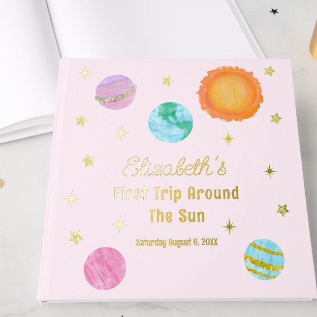 Elegant First Trip Around The Sun Girl's Birthday Foil Guest Book (Creator Uploaded)