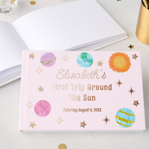 Elegant First Trip Around The Sun Girl's Birthday Foil Guest Book
