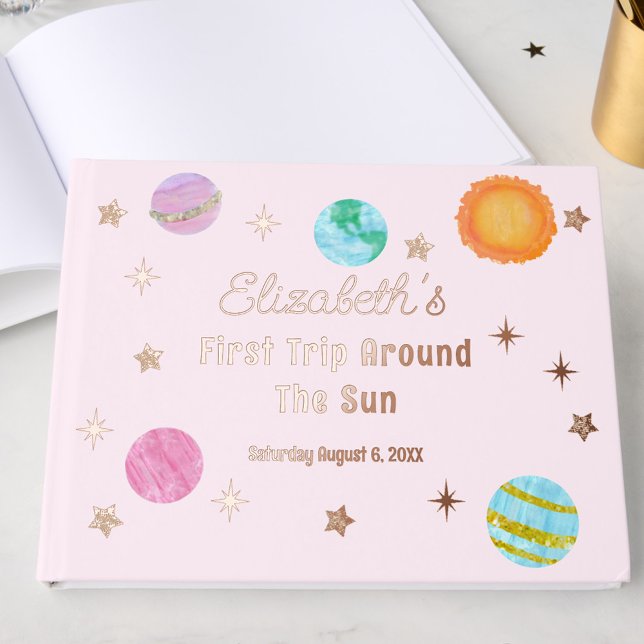 Elegant First Trip Around The Sun Girl's Birthday Foil Guest Book (Creator Uploaded)