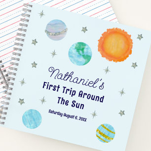 Elegant First Trip Boy's Birthday Guest Book 