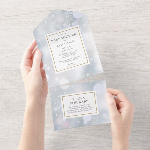 Elegant First Winter Snowflakes Baby Shower All In One Invitation