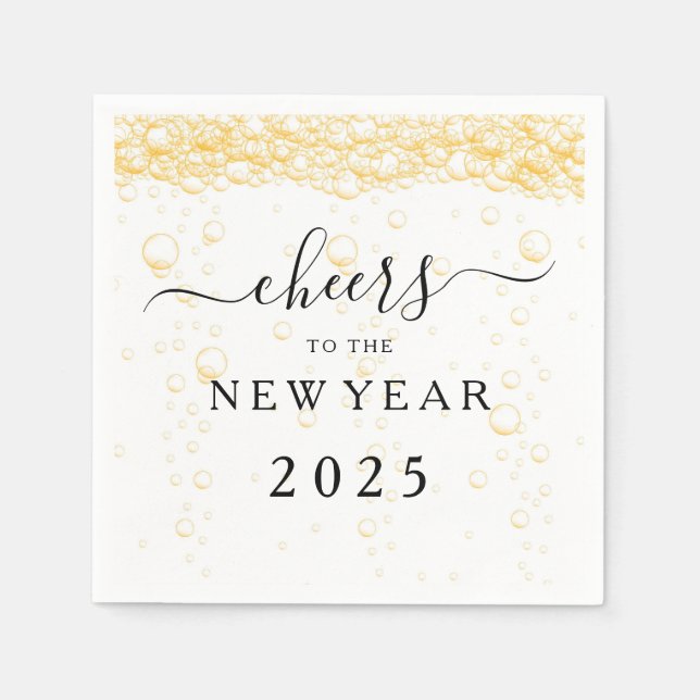 Elegant Fizz Bubbles Cheers New Year's Eve Napkins (Front)