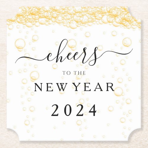 Elegant Fizz Bubbles Cheers New Years Eve Paper Coaster