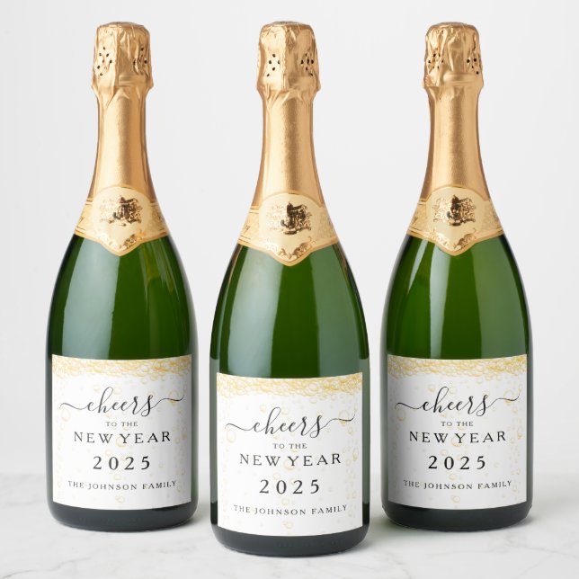 Elegant Fizz Bubbles Cheers New Year's Eve  Sparkling Wine Label (Bottles)