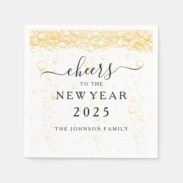 Elegant Fizz Bubbles New Year's Eve Napkins (Front)