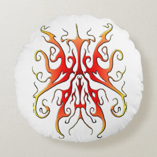 Elegant Flame Tribal Mask Abstract Design Round Pillow