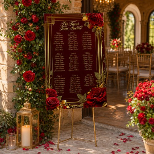 Elegant Flamenco Burgundy Red Rose Wedding Seating Foam Board