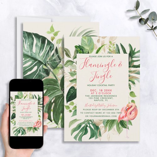 Elegant Flamingle  Jingle Tropical Holiday Invitation