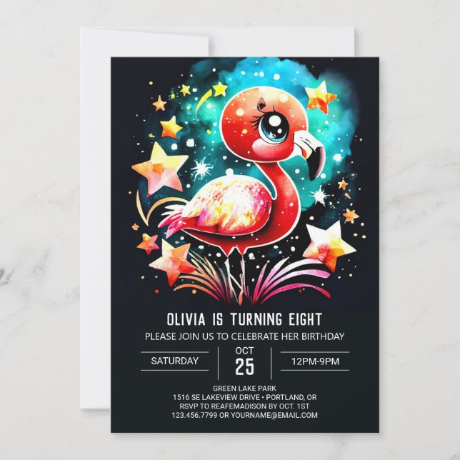 Elegant Flamingo Digital Birthday Invitation (Front)
