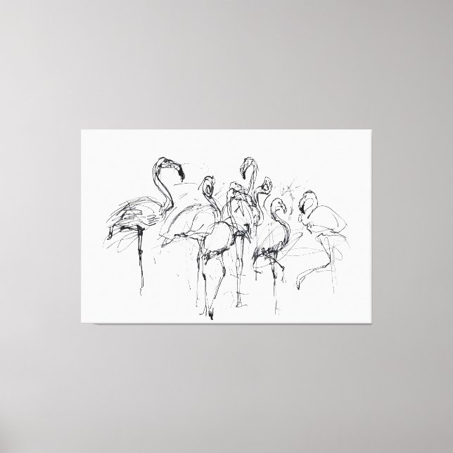 Elegant Flamingo Flock Sketch - Premium Canvas Print (Front)
