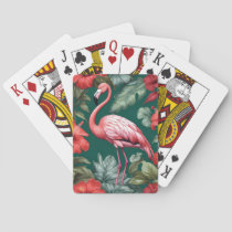 Elegant Flamingo Hibiscus Flowers Emerald Green Poker Cards