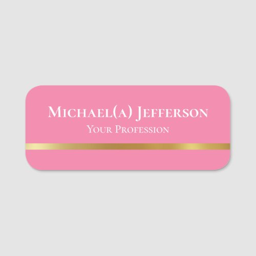 Elegant Flamingo Pink And Luxury Gold Unique Girly Name Tag