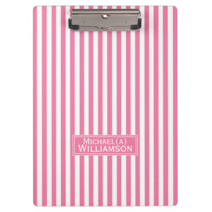 Elegant Flamingo Pink & White Stripes Personalized Clipboard