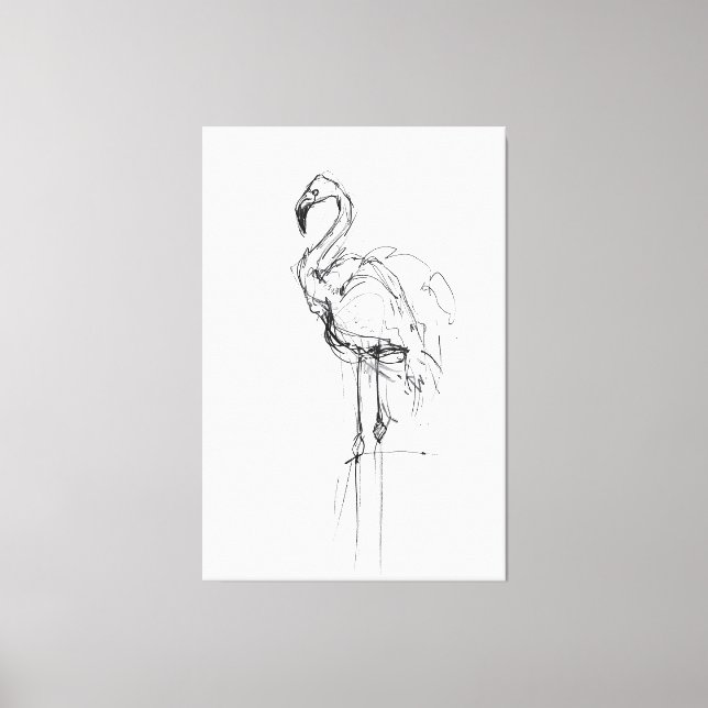 Elegant Flamingo Portrait Sketch - Premium Canvas Print (Front)