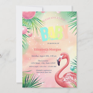 Elegant Flamingos Palm Leaves Baby Shower Invitation