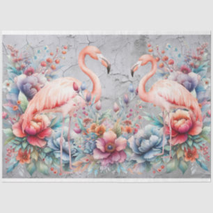 Elegant Flamingos & Watercolor Florals Decoupage Tissue Paper