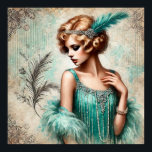 Elegant Flapper Lady in a Turquois Dress, 1920's Poster<br><div class="desc">Elegant Flapper Lady in a Turquois Dress, 1920's, Art Deco, Double sided.</div>