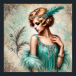 Elegant Flapper Lady in a Turquois Dress, 1920's Poster<br><div class="desc">Elegant Flapper Lady in a Turquois Dress, 1920's, Art Deco, Double sided.</div>