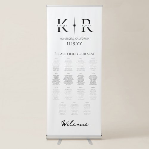 Elegant Flare Monogram Wedding 15 Seating Chart Retractable Banner