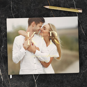 Elegant Flare Two Initial Monogram Wedding Foil Guest Book