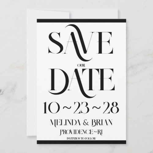 Elegant Flare Typography Black and White Save The Date