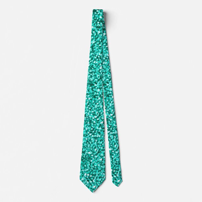 Elegant Flashy Turquoise Blue Glitter  Neck Tie (Front)