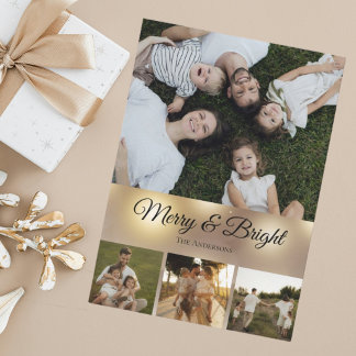 Elegant Flat Family Holiday Card Merry and Bright