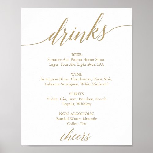 Elegant Flat Gold Calligraphy Drink Menu Sign