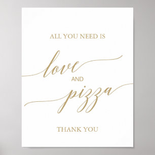 Elegant Flat Gold Calligraphy Love and Pizza Sign