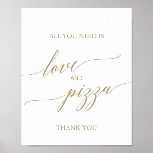 Elegant Flat Gold Calligraphy Love and Pizza Sign